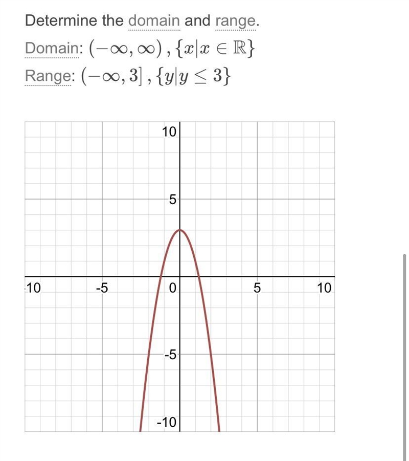 Find the domain and range of f(x)= -2x²+3​-example-3