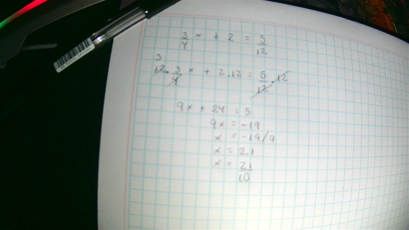 Rewrite the equation below so that it does not have fractions. 3 5 x+2= 4 12 Do not-example-1