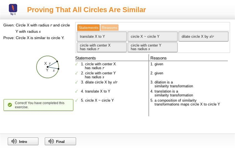 Proving That All Circles Are Similar give: cicrcle x with radius r and circile y with-example-1