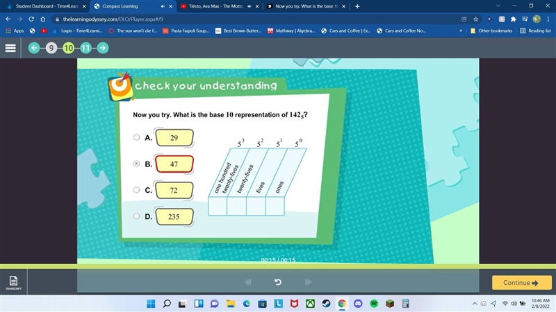 Now you try. What is the base 10 representation of 1425? 29 47 72 325-example-1