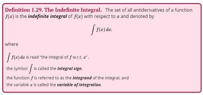 The process of finding the indefinite integral. Give an example to provide emphasis-example-1