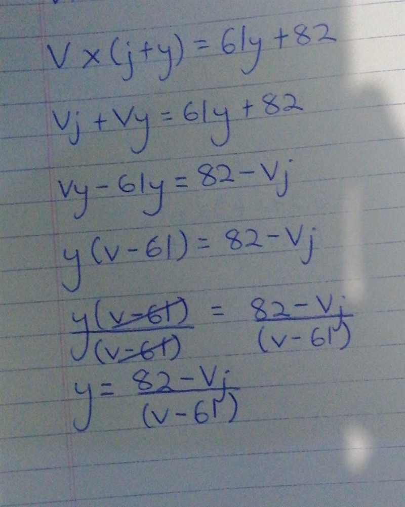 HELP DUE IN 10 MINUTES! Solve for y. Assume the equation has a solution for y. V . ( j-example-1