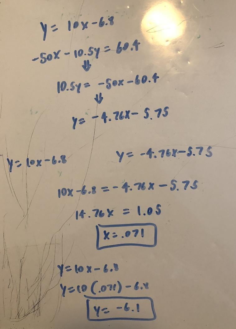 Please need help on this Y=−10x−6.8 −50x−10.5y=60.4 i need to find the substitution-example-1