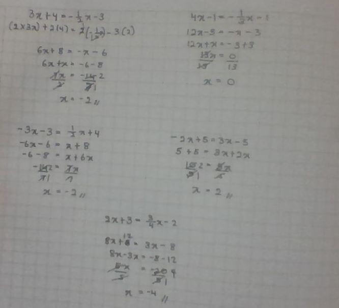 Solve -1/2x+2=1/2 x Algebraically solve 3x+4=-1/2x-3 Algebraically solve 4x-1=-1/3x-example-1