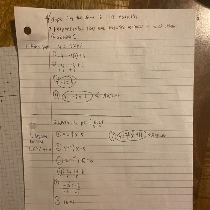 Question 1 Write an equation of the line parallel to y = –3x + 8 through (1, –4). Question-example-1