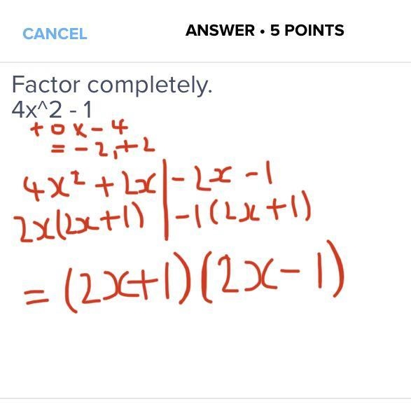 Factor completely. 4x^2 - 1​-example-1