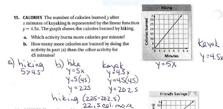 The number of calories burned y after x minutes of kayaking is represented by the-example-1