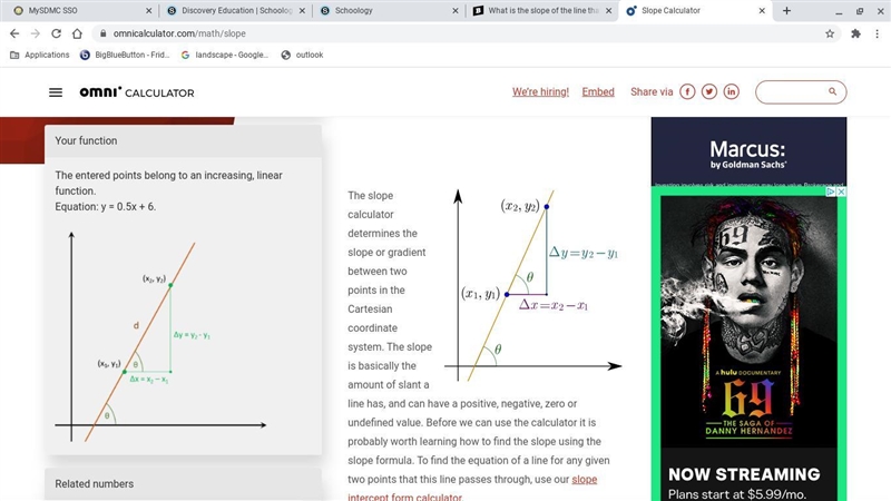 What is the slope of the line that passes trough the points (-6,3) and (4,8)-example-1