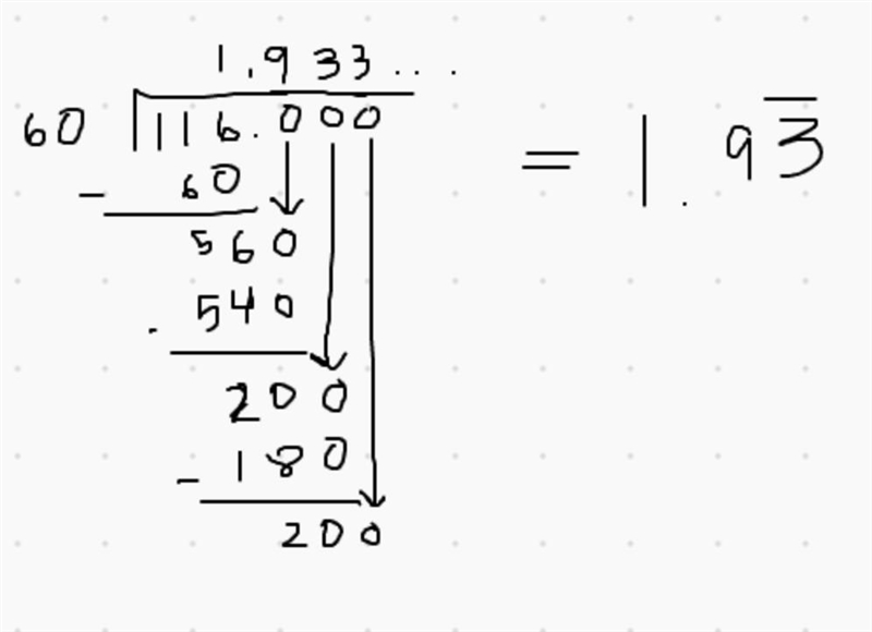 116/60= 1.93 (Show the step-by-step process with long division)-example-1