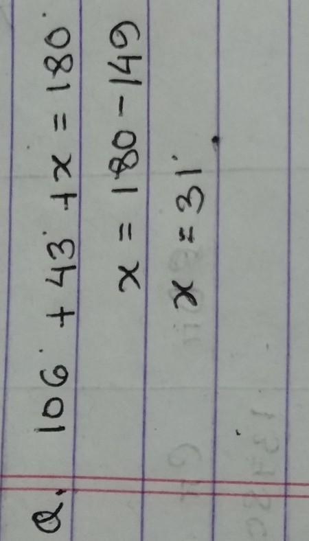 Find the value of x. 106° 43° X° X =-example-1