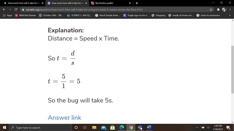 How much time will it take for a bug yo trável 5 meters across the floor if it traveling-example-1