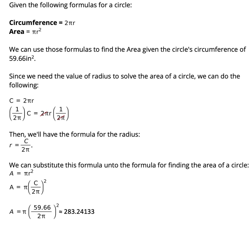 The circumference of a circle is 59.66 inches. What's the area?-example-1