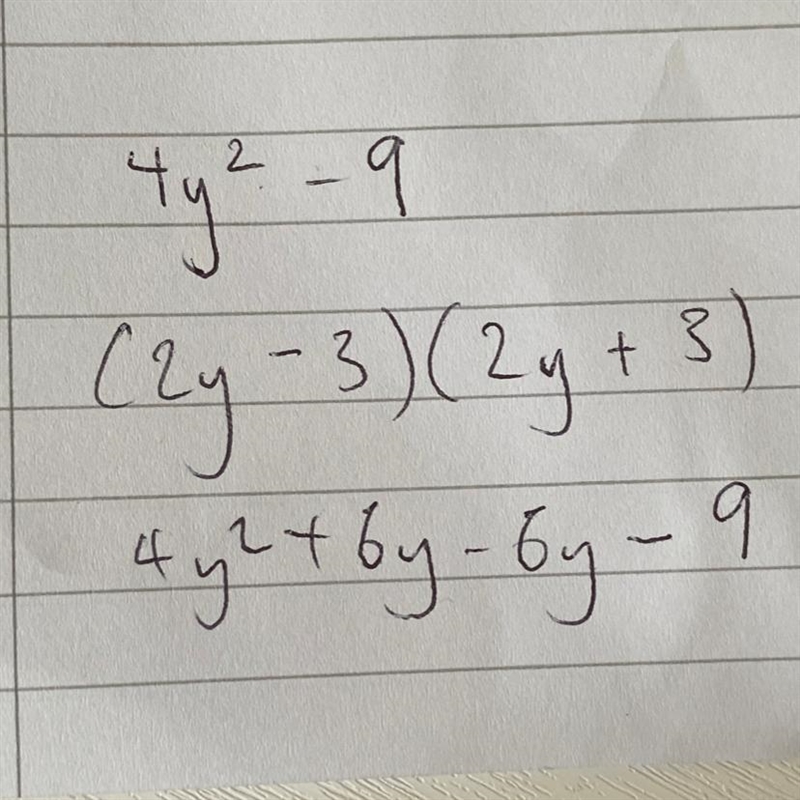 Factorise 4y^2 - 9 (using factorisation properties)​-example-1