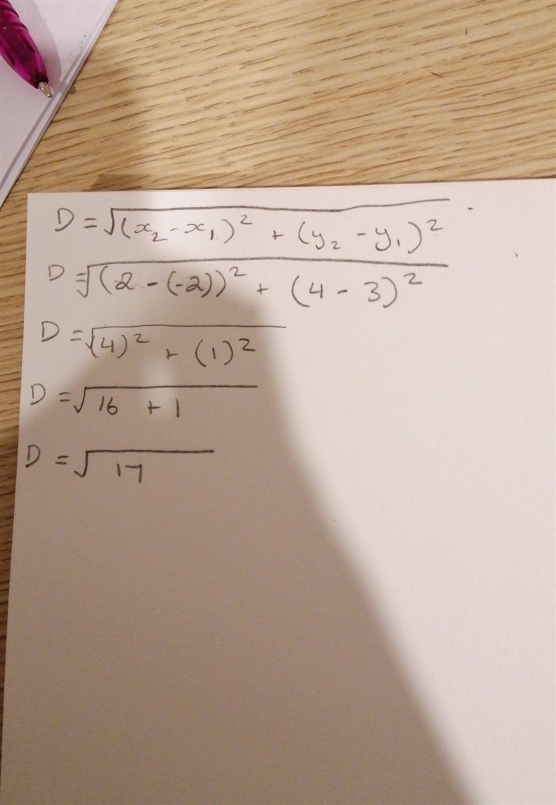 Find the distance between the two points (-2,3) (2,4)-example-1