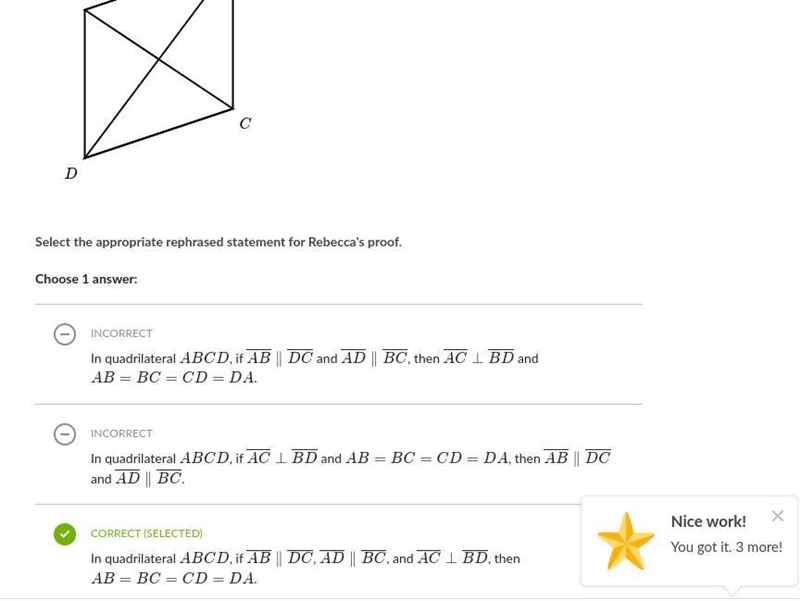 Rebecca wants to prove that if the diagonals in parallelogram are perpendicular, then-example-1