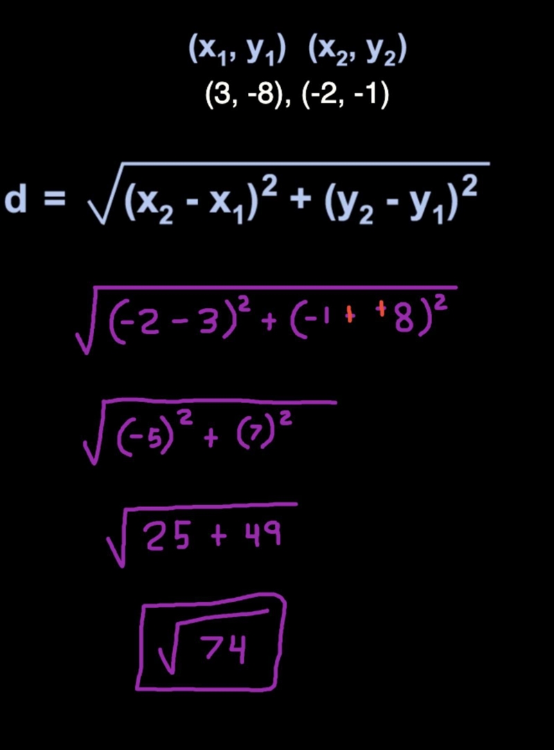 Find the distance between the points (3,-8) and (-2,-1)-example-1