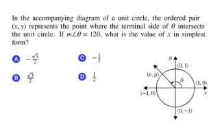 On a unit circle, the ordered pair (x, y) represents the point where the terminal-example-1