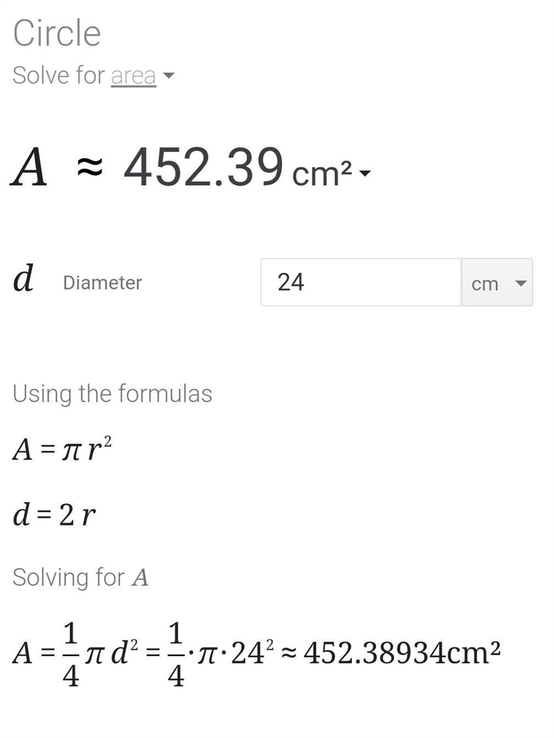 PLS HELP ASAP Find the area of this semi-circle with diameter,d = 24cm. Give your-example-1