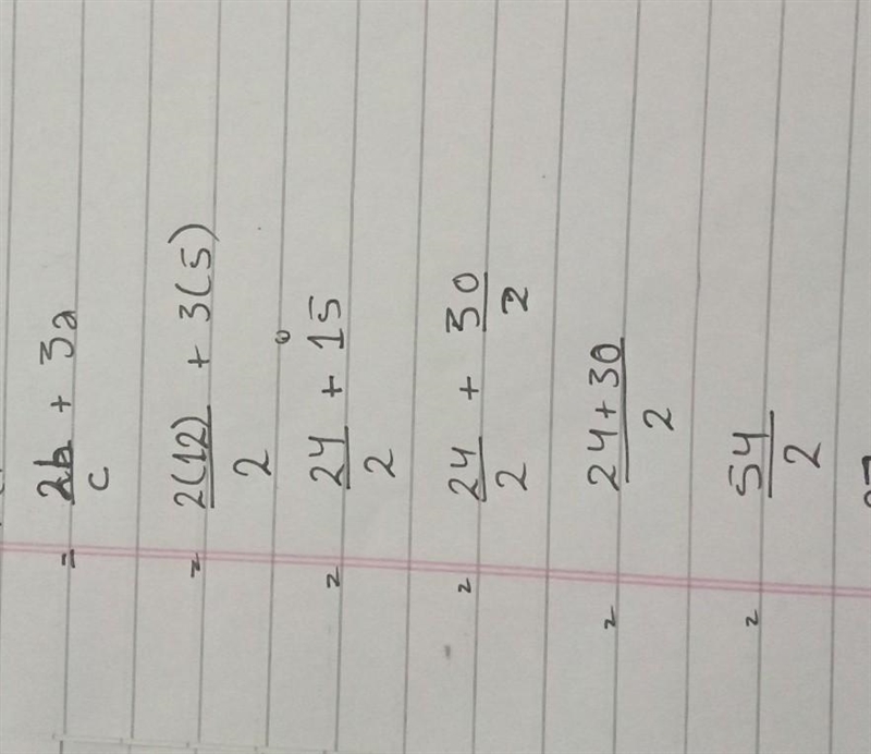 Guided Practice Evaluate the expression for a = 5, b = 12, and c = 2. 2b ÷ c + 3a-example-1