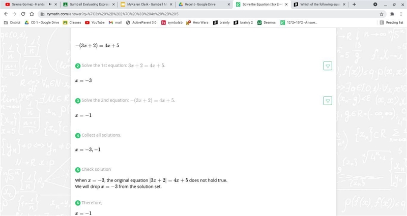 Which of the following equations has the same solution as: |3x + 2| = 4x + 5-example-1