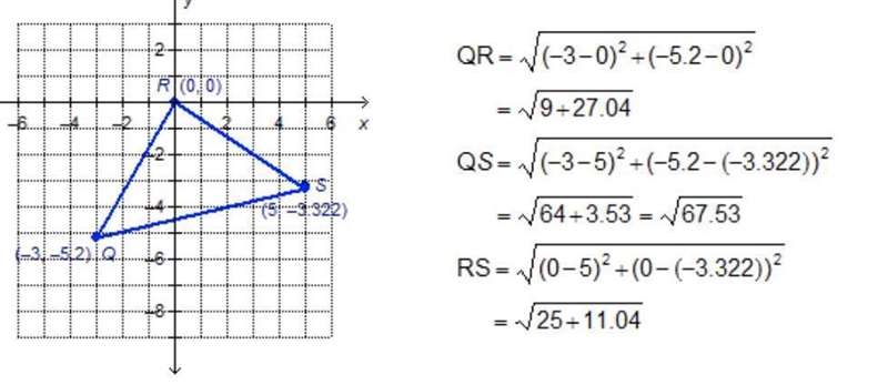 Jerome found the lengths of each side of triangle QRS as shown, but did not simplify-example-1