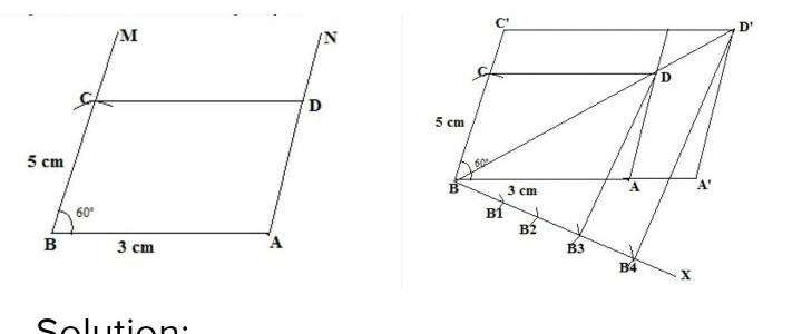 The figure below is a parallelogram. AB = 5 cm and BC = 3 cm. Find angle ABC-example-1