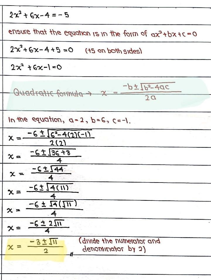 2. Use the quadratic formula to solve the equation. Give the exact answer. Simplify-example-1