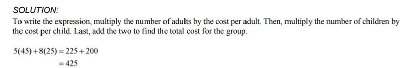 The costs of tickets to a local amusement park are shown. Write and evaluate an expression-example-1