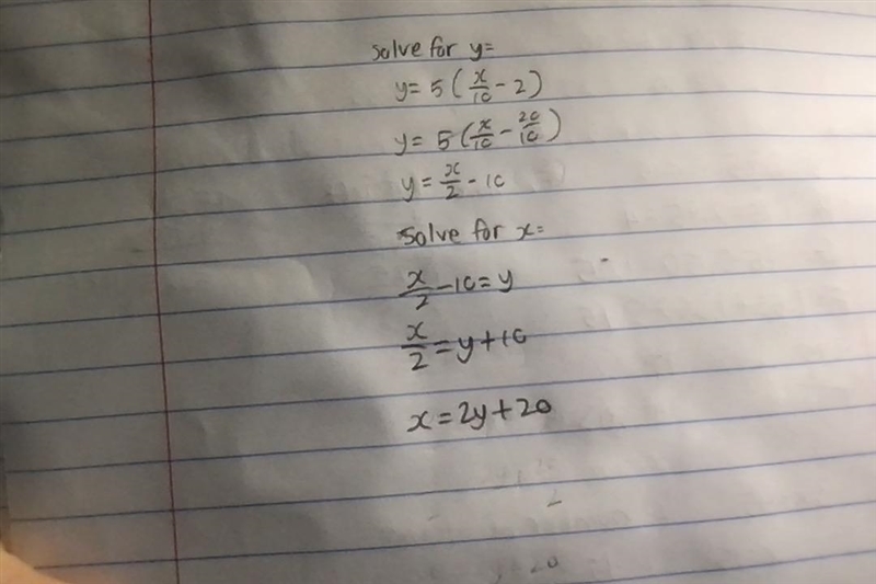 What is the solution y=5(x/10-2)​-example-1