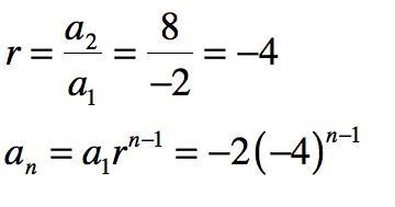 1. Complete the explicit formula for the geometric sequence: -2, 8, -32..-example-1