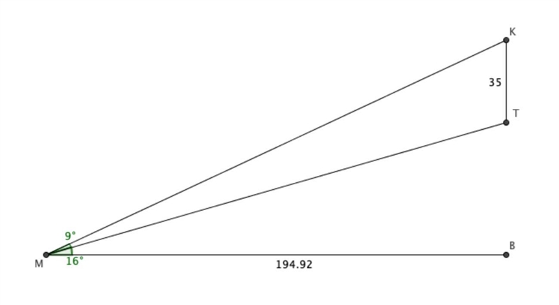 Marcos is flying a kite 35 feet above an oak tree. The angle of elevation to the top-example-1