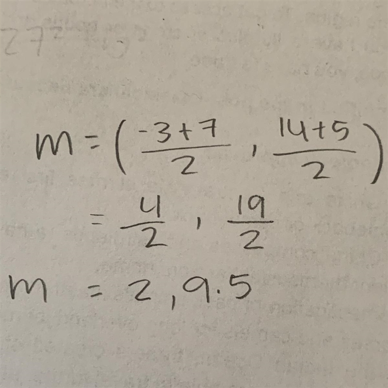 Find the coordinates of the midpoint given endpoints: Q(-3, 14) and R (7,5)-example-1