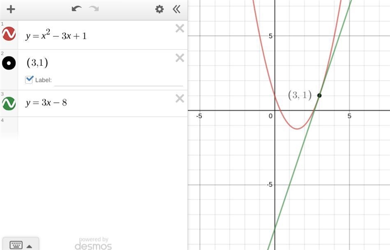 Determine the equation of the tangent to x− 3x +1 at the point (3,1)-example-1