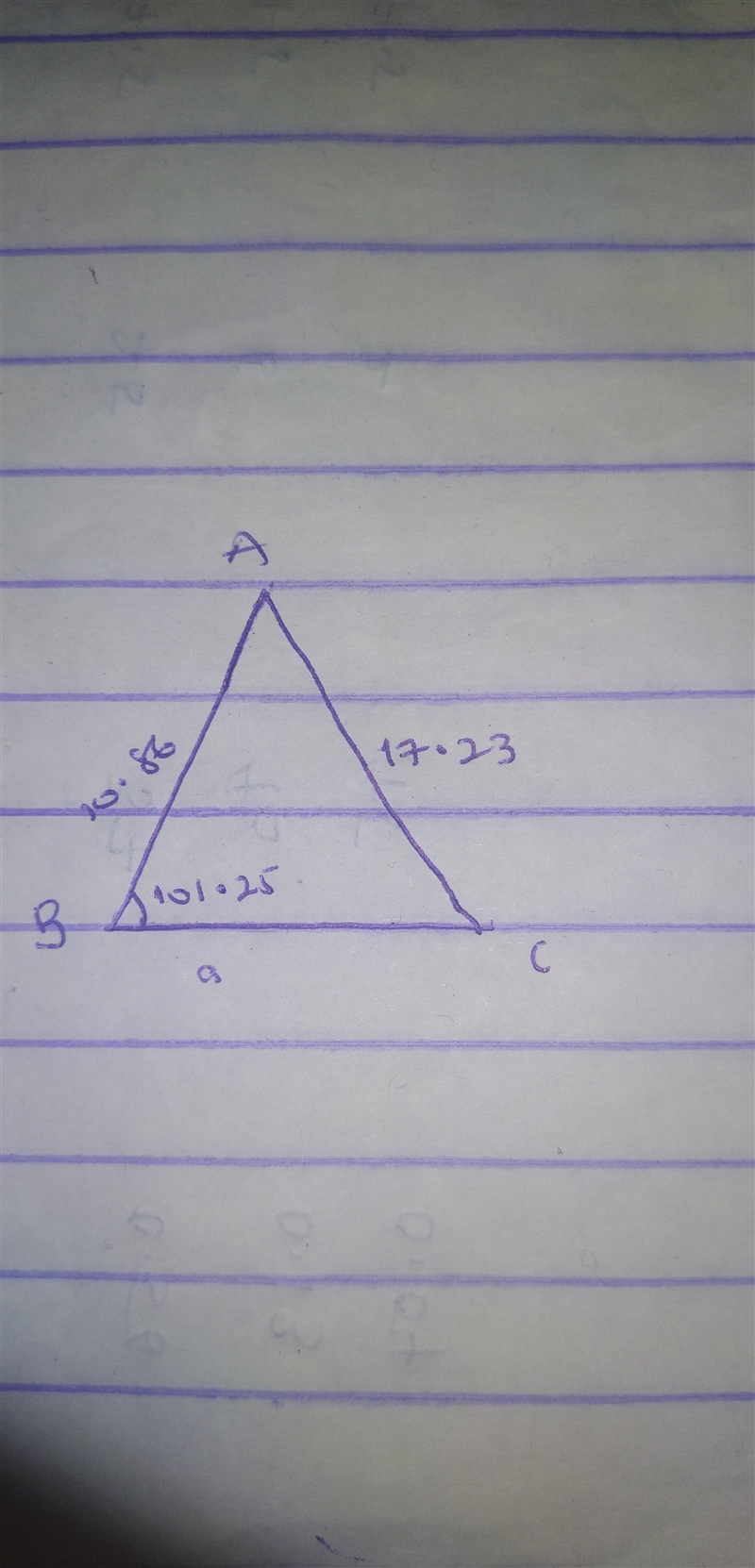 Calculate the values of angles A and C of triangle ABC, where b =17.23cm,c=10.86cm-example-1