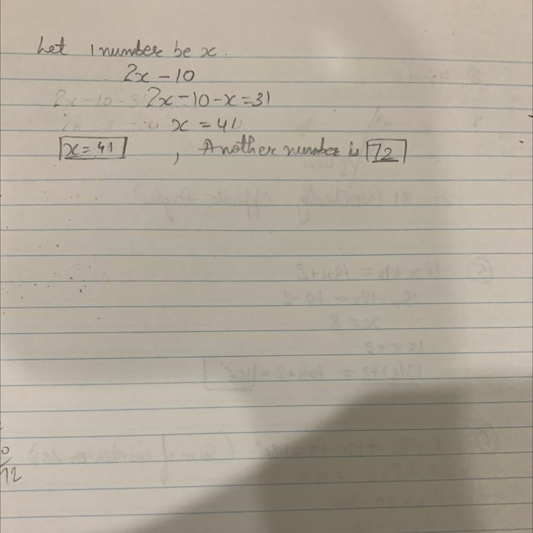 One number is 10 less than twice another. If their difference is 31, what is the larger-example-1