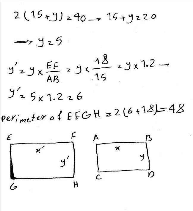 Let ABCD and EFGH be two quadrilaterals such that ABCD ~ EFGH. If AB = 15 cm, EF = 18 cm-example-1