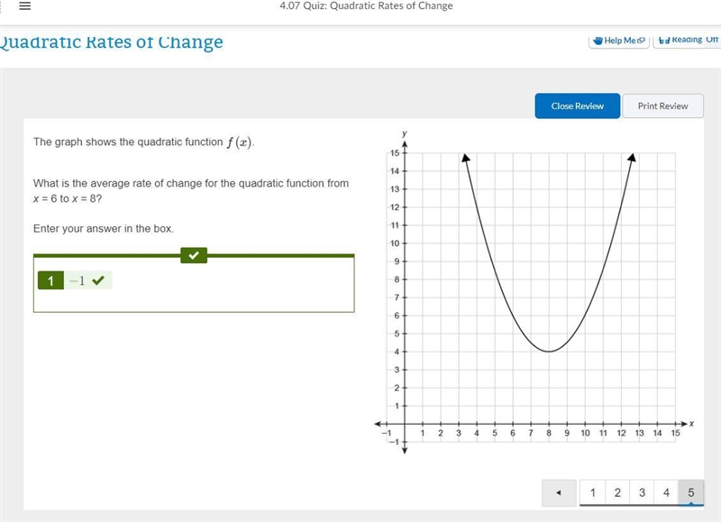 The graph shows the quadratic function f(x). What is the average rate of change for-example-1