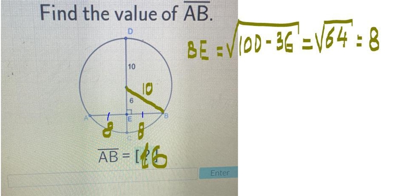 Find the value of AB. D 10 6 A E B AB = [?] Please please please please helppppp!-example-1