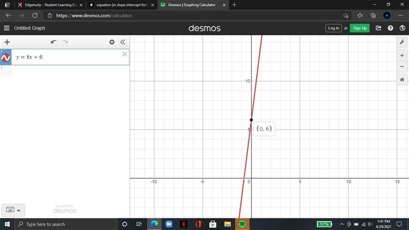 equation (in slope intercept form) of the line passing through the points (0,6) with-example-1