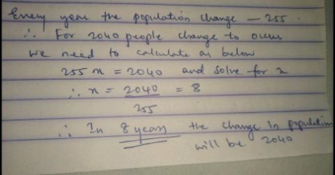 The population of a small town is changing at a rate of —255 people per year. How-example-1