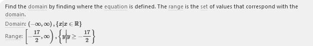 Y=x2+3x-2 -17/4 what is the range and domain-example-1