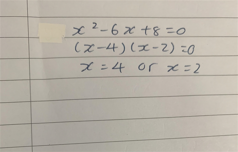 Find the solutions of the quadratic equation x2 – 6x + 8 = 0.-example-1