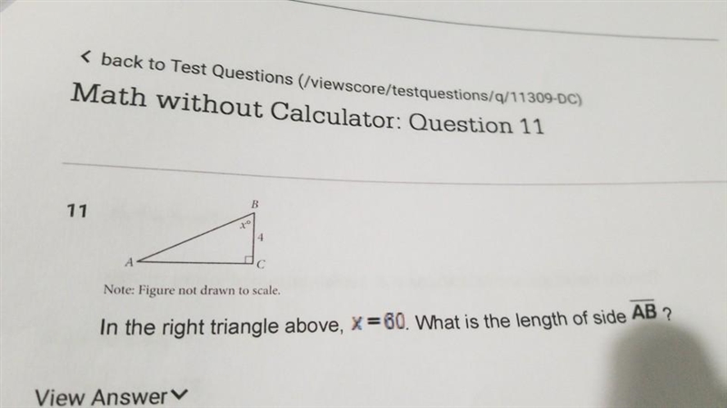 In the right triangle above, x=60. What is the length of the side AB?-example-1