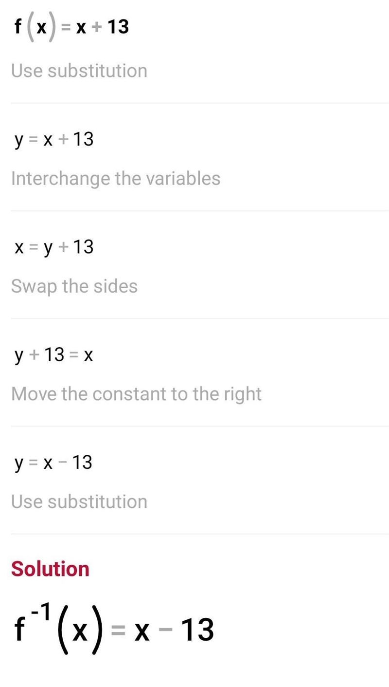 F(x) = x + 13. Find the inverse of f(x). O A. f '(x) = (x+13) O B. f '(x) = x3 + 13 O-example-1