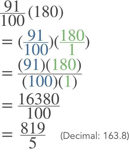 What is 91% of 180 Show all work and round answer to the nearest tenth.-example-1