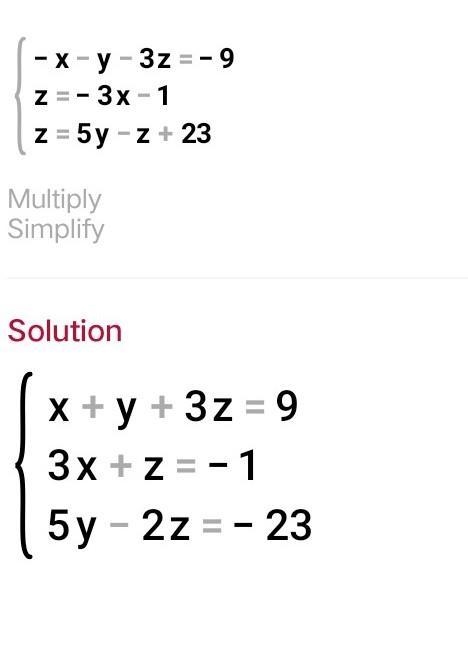 -X -y -32 = -9 Z= -3x - 1 z = 5y -Z + 23-example-1