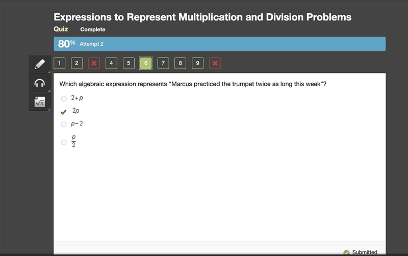 Which algebraic expression represents “Marcus practiced the trumpet twice as long-example-1