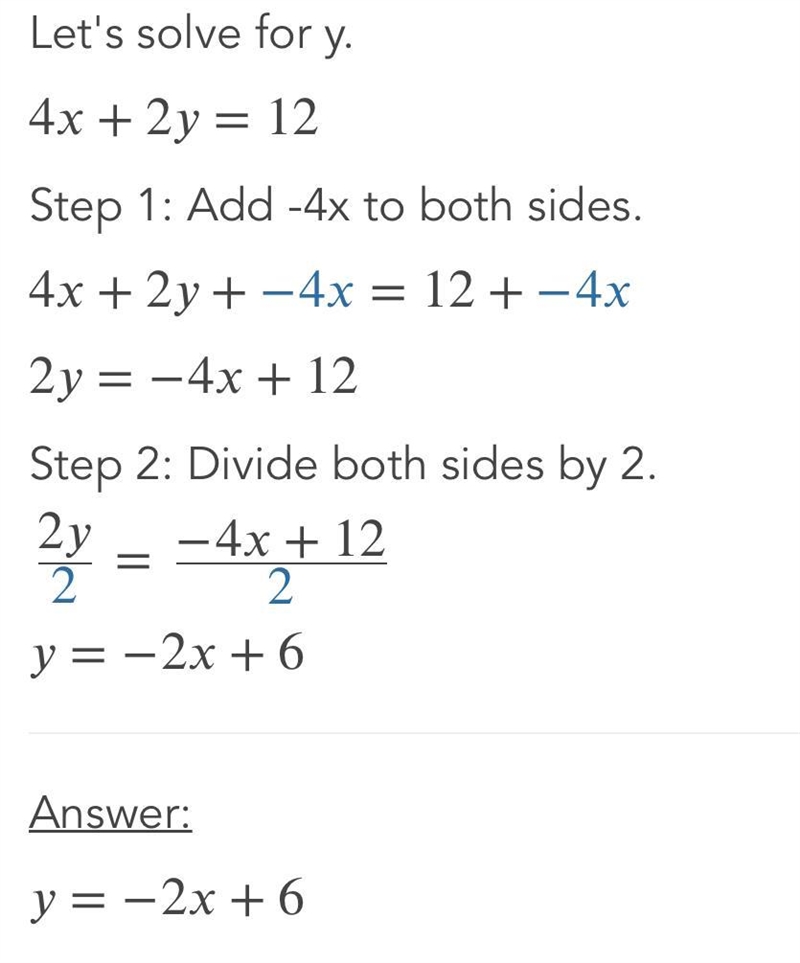 Solve the following system of equations using substitution. 4x + 2y = 12 x = y + 3-example-2