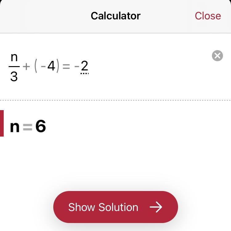 Solve n/3+ (-4) = -2. Plz im in an exam-example-1