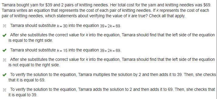 Tomorrow about yarn for $39 and two pairs of knitting needles her total cost for yarn-example-1